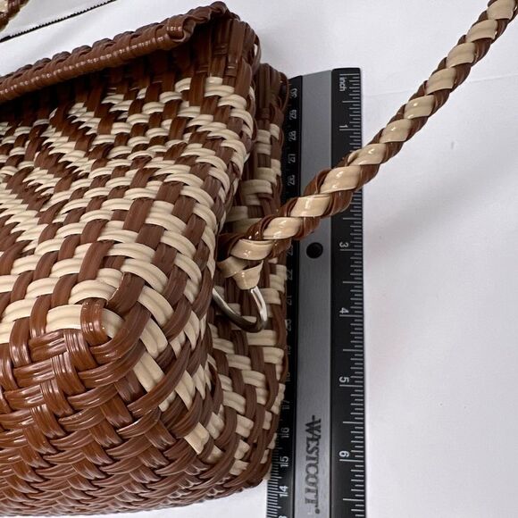 Oaxaca Mexico Hand Woven Plastic Cross Body Bag/Wristlet Brown/Tan - Picture 13 of 13